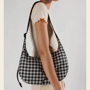 BAGGU Medium nylon crescent Black & White Pixel Gingham